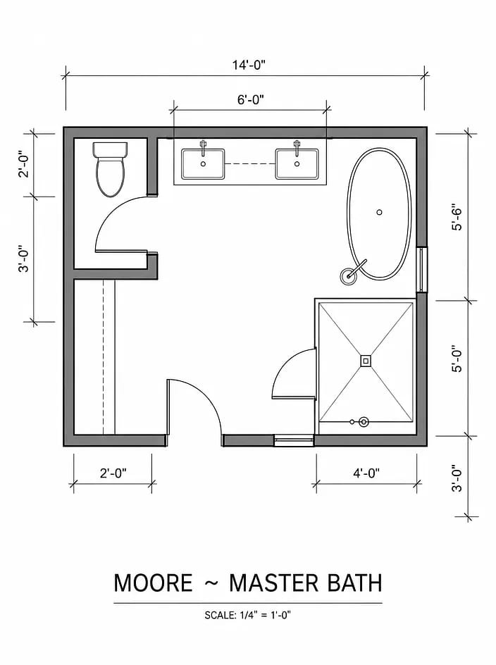 Master bathroom with two sinks, a toilet, and a freestanding bathtub.