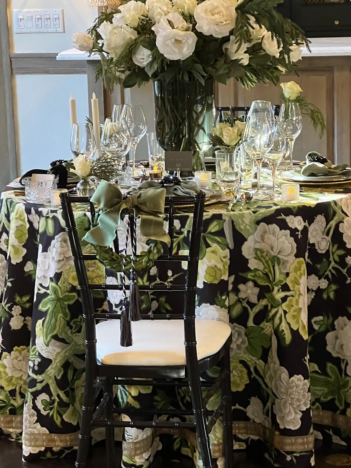 Details like black and gold silk chair tassels also donated 